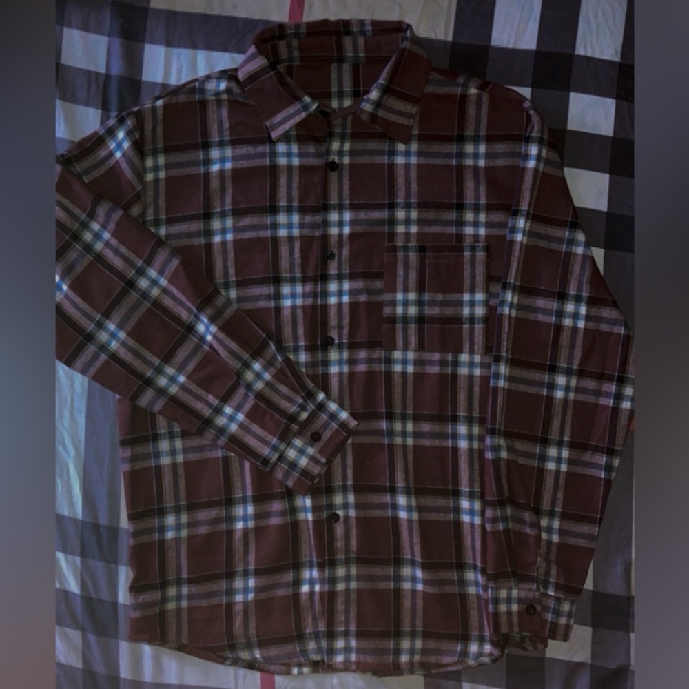 Plaid Brown and White Cotton Wool Flannel. mens size M (Brand New)